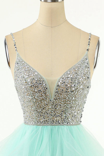 A-line V Neck Tulle Homecoming Dresses