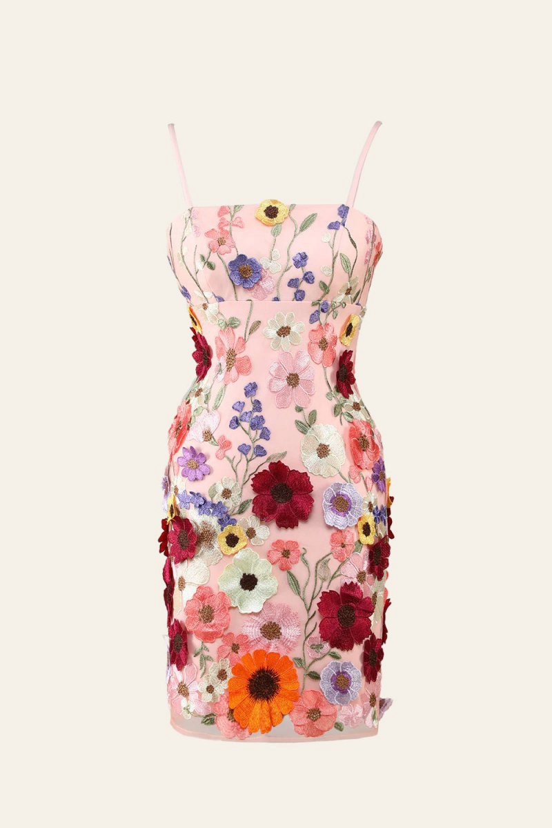 Sheath Spaghetti Straps 3D Flower Homecoming Dresses