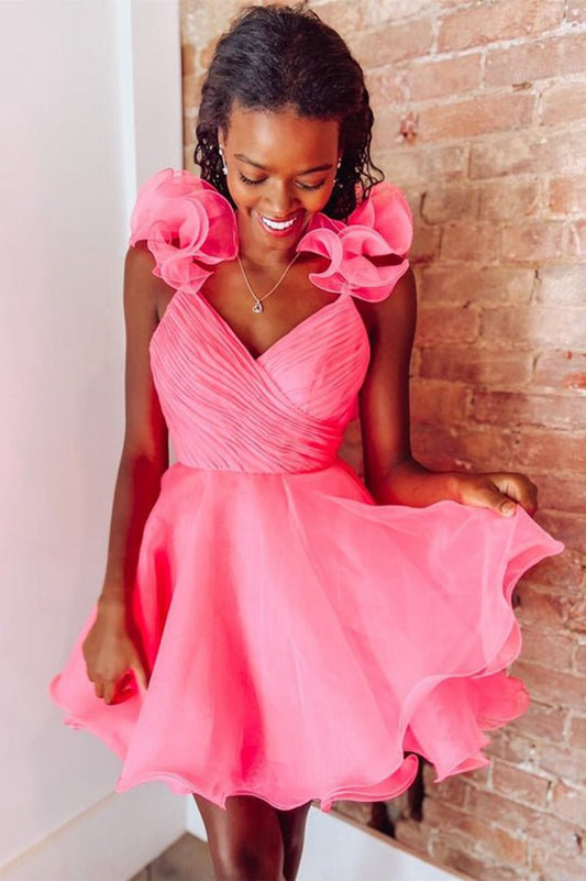 A-line Organza V Neck Homecoming Dresses