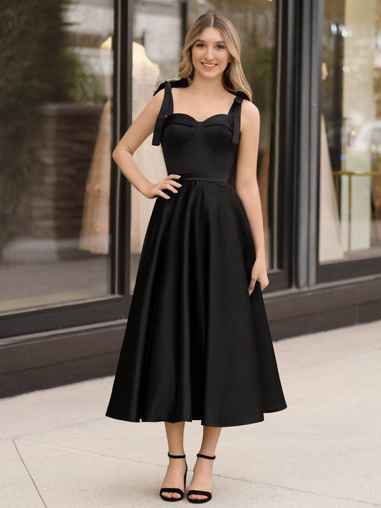 A-line Sweetheart Satin Tea Length Homecoming Dresses