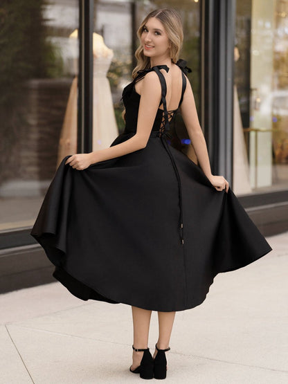 A-line Sweetheart Satin Tea Length Homecoming Dresses