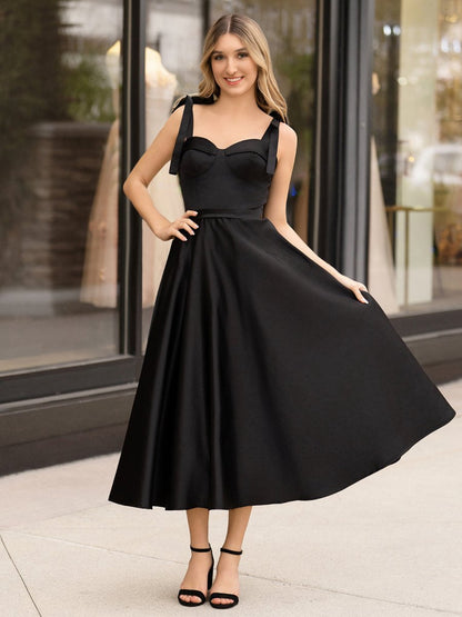 A-line Sweetheart Satin Tea Length Homecoming Dresses