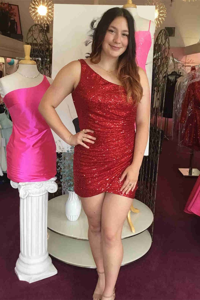 Bodycon One Shoulder Pleated Homecoming Dresses