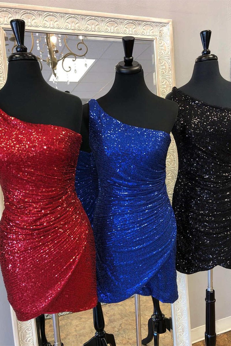 Bodycon One Shoulder Pleated Homecoming Dresses
