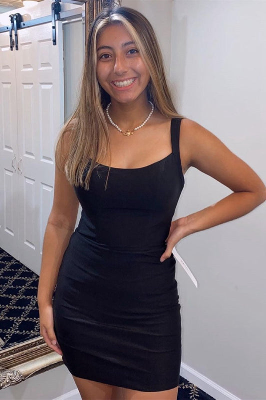 Short Square Neck Satin Tight Hoco Dresses
