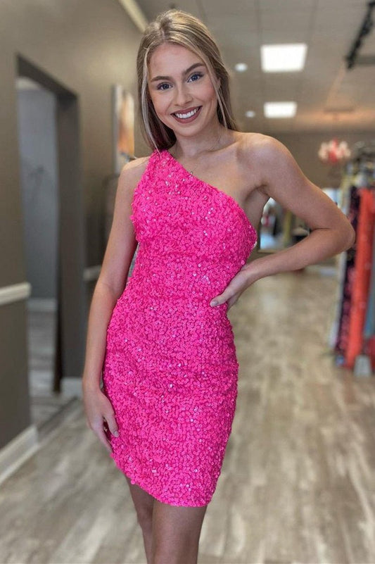 Sheath One Shoulder Sequins Homecoming Dresses