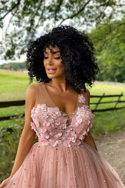 A-line Beaded Tulle Homecoming Dresses with Flowers