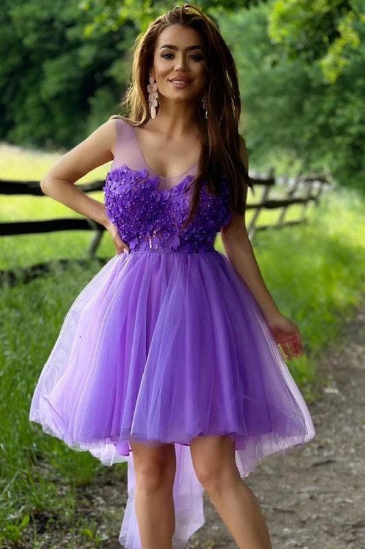 A-line Illusion Neck Tulle Homecoming Dresses