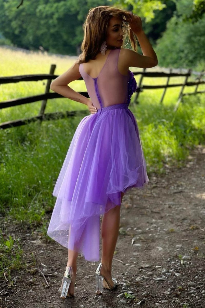 A-line Illusion Neck Tulle Homecoming Dresses
