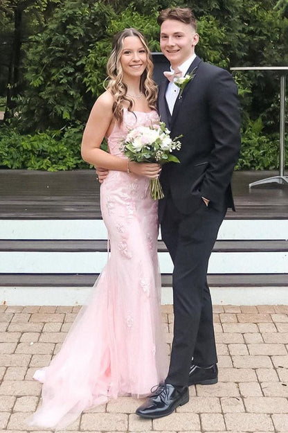 Straps Mermaid Long Prom Dresses with Appliques