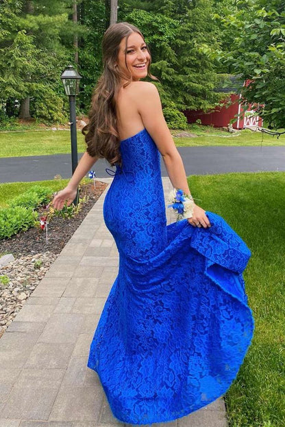 Strapless Lace Prom Dresses with Slit