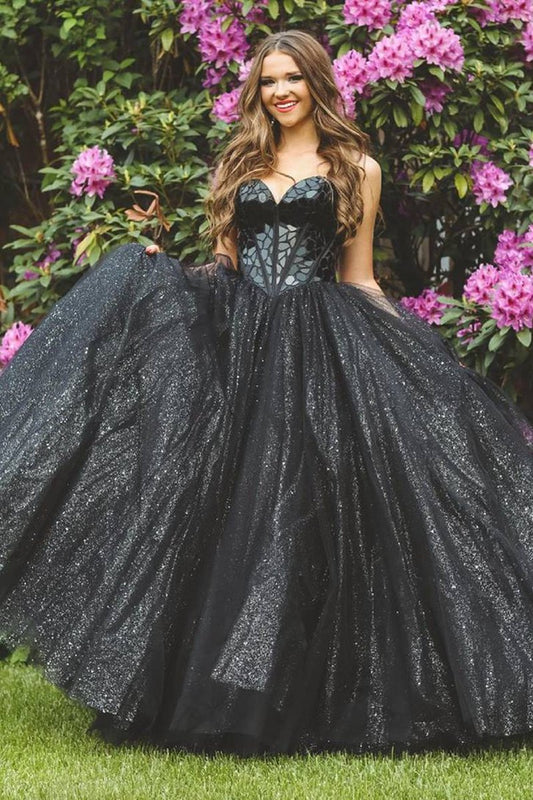 Glitter Tulle Sweetheart Long Quinceanera Dresses