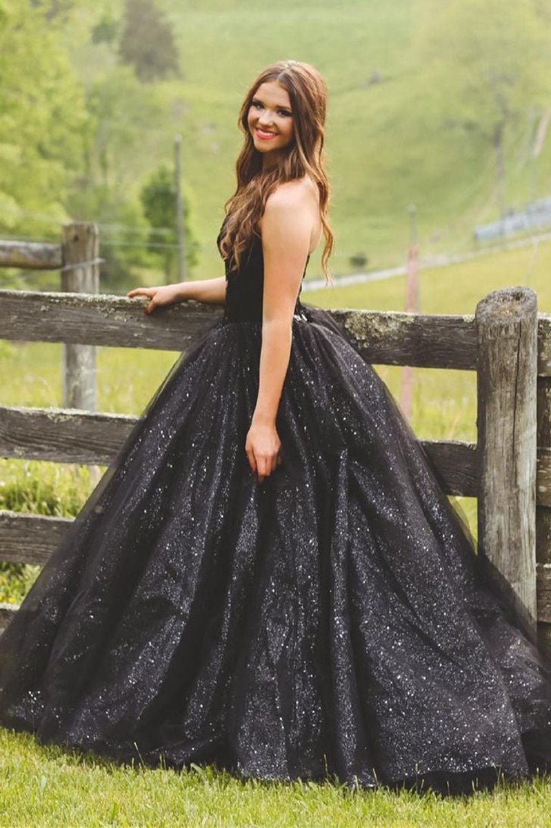 Glitter Tulle Sweetheart Long Quinceanera Dresses