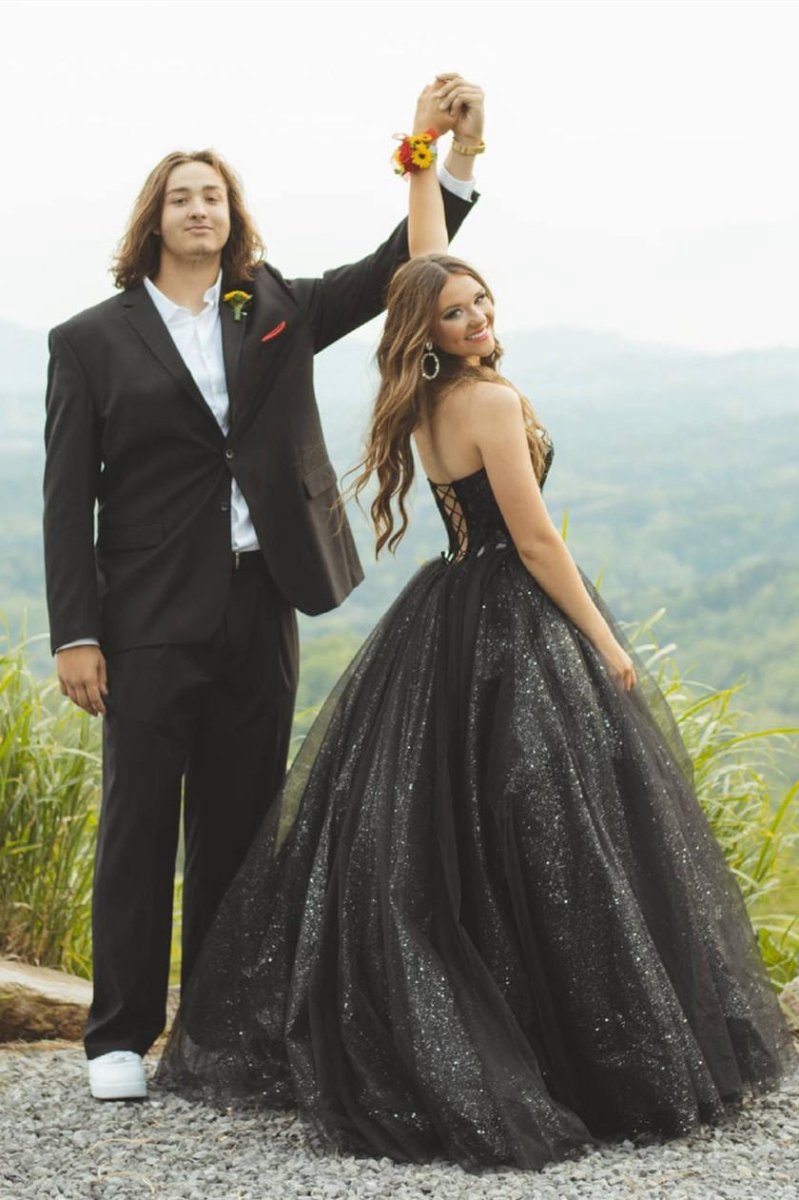 Glitter Tulle Sweetheart Long Quinceanera Dresses