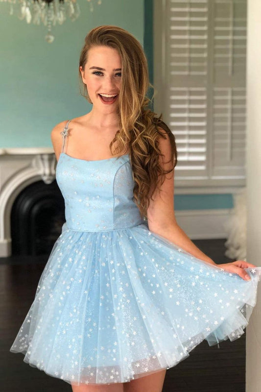 Spaghetti Straps Short Homecoming Dresses with Stars