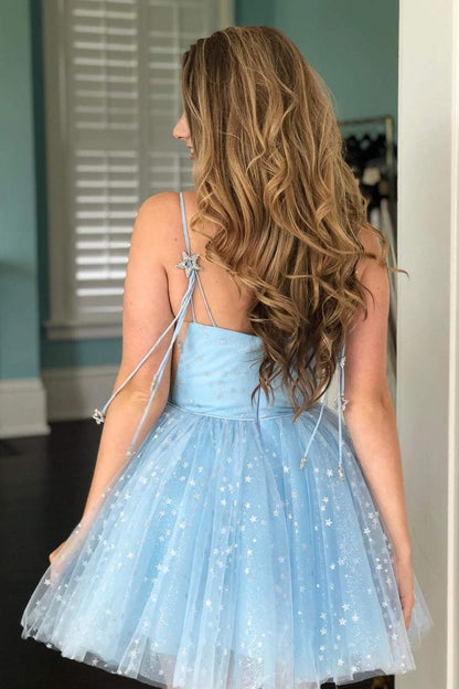 Spaghetti Straps Short Homecoming Dresses with Stars