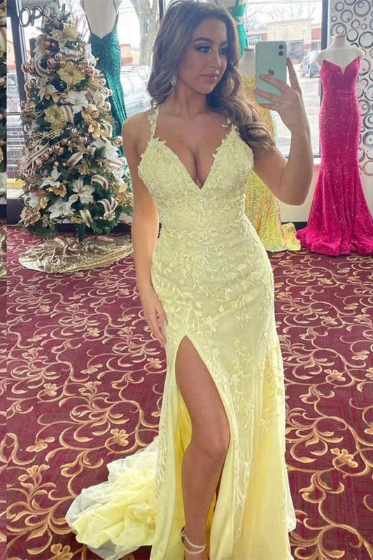 Elegant V-Neck Light long Prom Dresses with Lace Appliques
