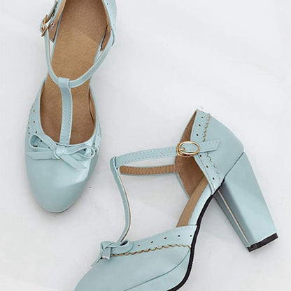 Retro Bow T-Strap High Heels Shoes