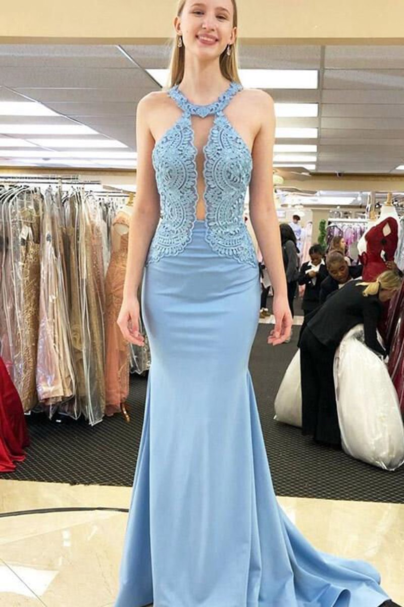 Open Back Mermaid Long Prom Dresses