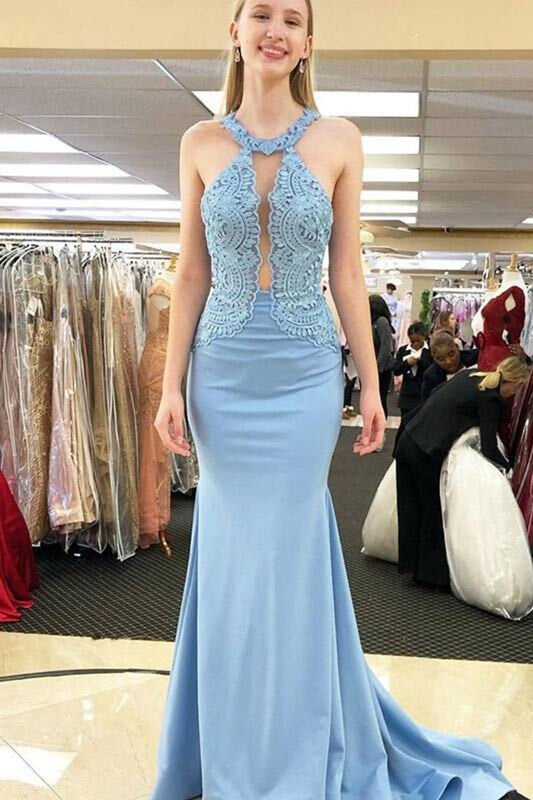 Open Back Mermaid Long Prom Dresses