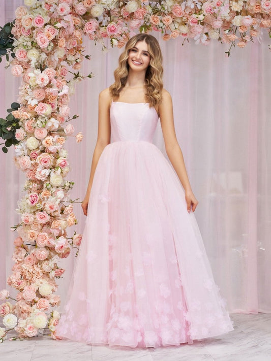 A-line Spaghetti Straps Tulle Prom Dresses