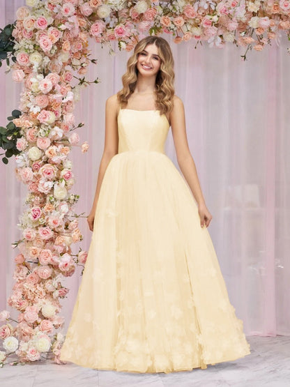 A-line Spaghetti Straps Tulle Prom Dresses