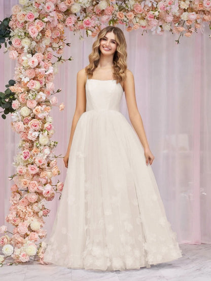 A-line Spaghetti Straps Tulle Prom Dresses