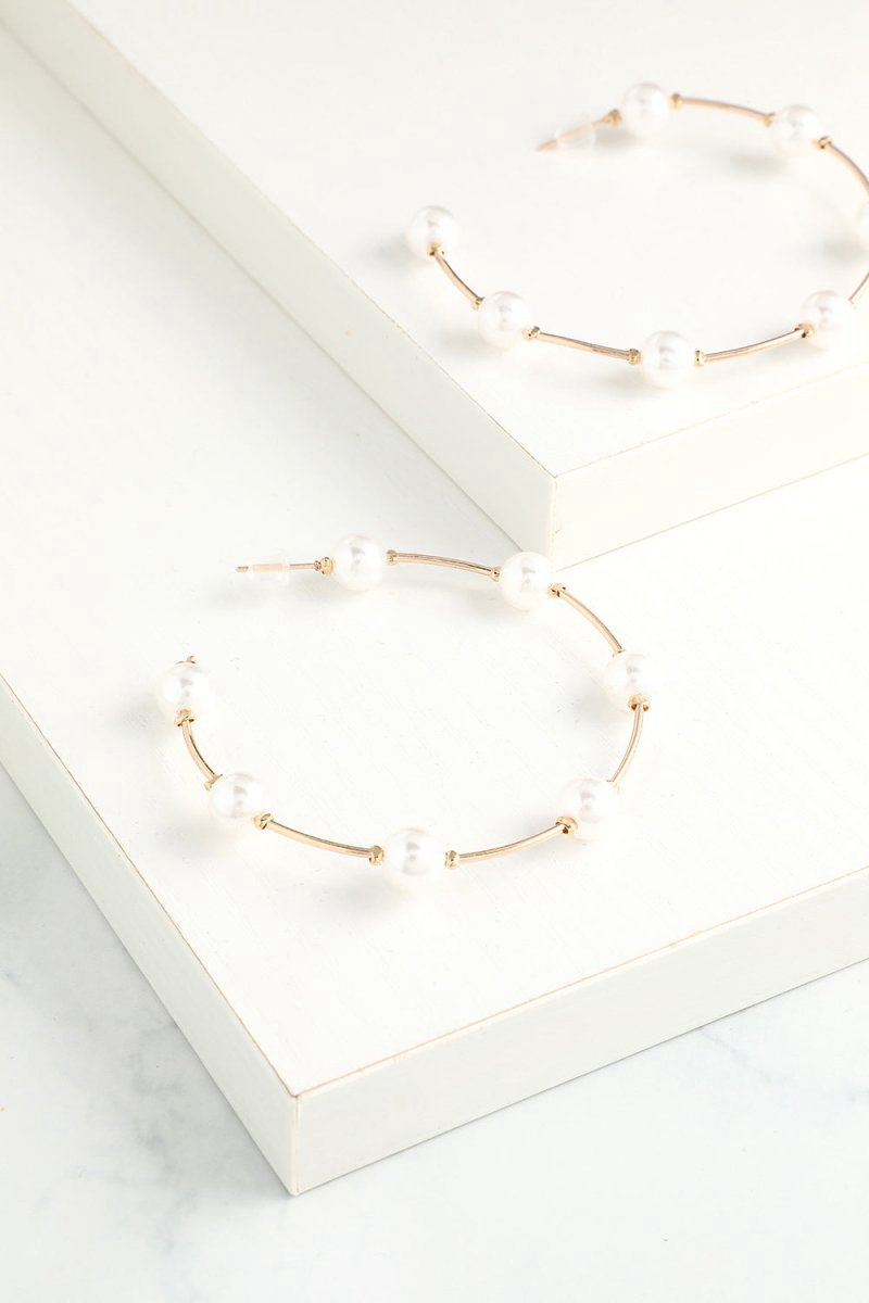 White Pearl Circle Earrings