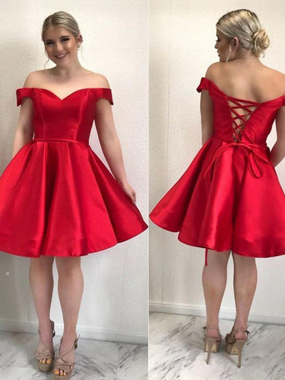A-line Satin Off-Shoulder Homecoming Dresses
