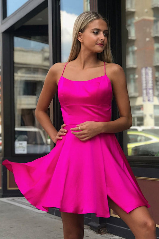 A-line Spaghetti Straps Satin Homecoming Dresses