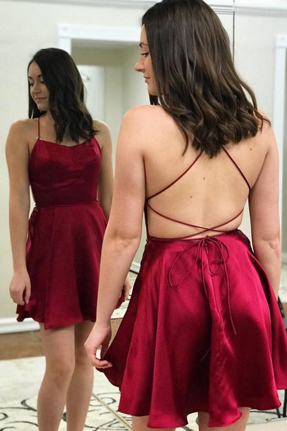 A-line Spaghetti Straps Satin Homecoming Dresses