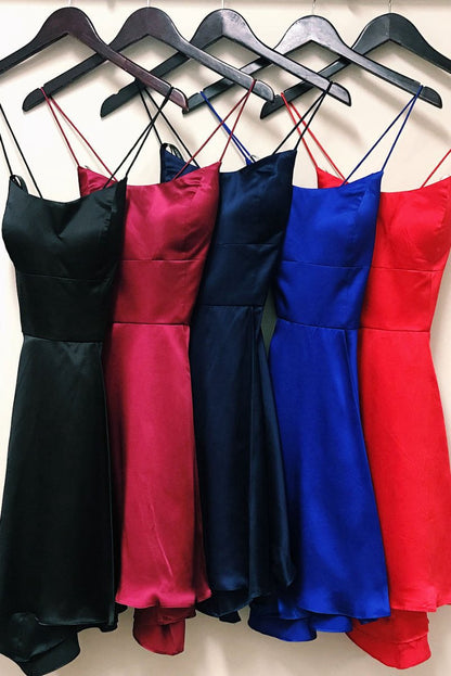 A-line Spaghetti Straps Satin Homecoming Dresses
