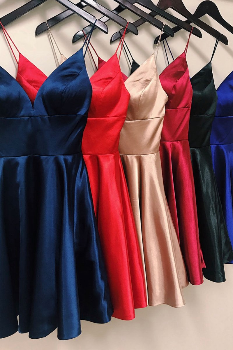A-line Spaghetti Straps Satin Homecoming Dresses