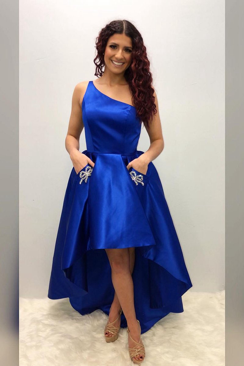 One Shoulder Asymmetrical Homecoming Dresses with Pockets