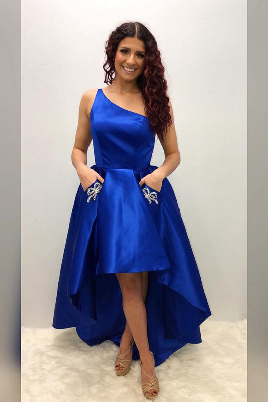 One Shoulder Asymmetrical Homecoming Dresses with Pockets